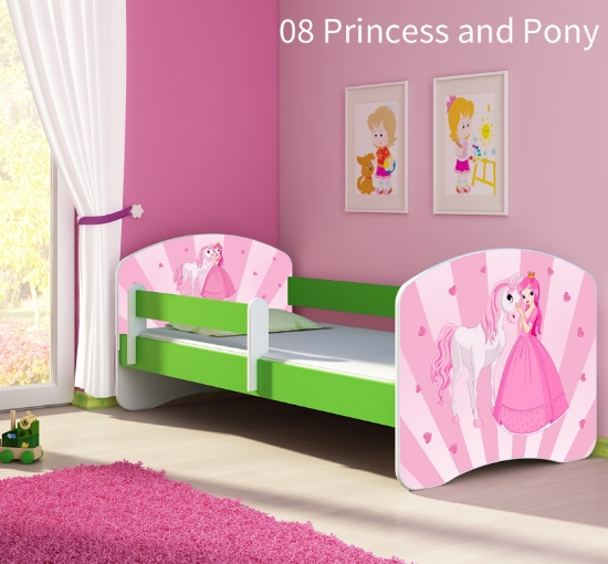 Slika Dječji krevet ACMA s motivom, bočna zelena 180x80 cm - 08 Princess with Pony