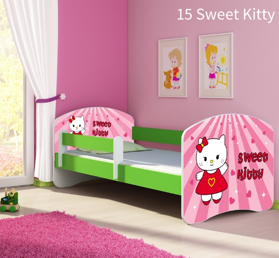 Slika Dječji krevet ACMA s motivom, bočna zelena 180x80 cm - 15 Sweet Kitty