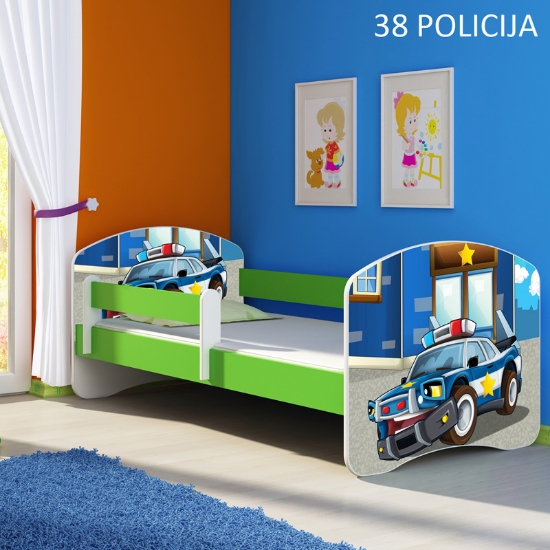 Slika Dječji krevet ACMA s motivom, bočna zelena 180x80 cm 38-policija