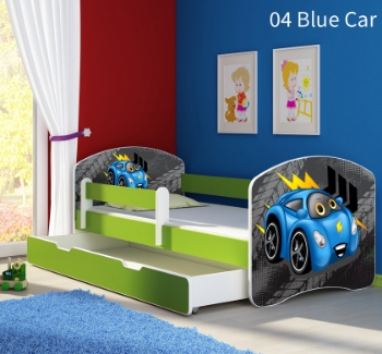 Slika Dječji krevet ACMA s motivom, bočna zelena + ladica 160x80 cm  - 04 Blue Car