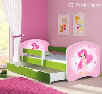Slika Dječji krevet ACMA s motivom, bočna zelena + ladica 160x80 cm  - 07 Pink Fairy 