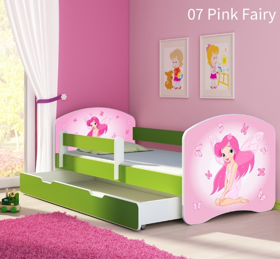 Slika Dječji krevet ACMA s motivom, bočna zelena + ladica 160x80 cm  - 07 Pink Fairy 