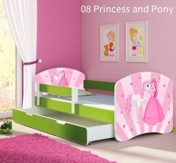 Slika Dječji krevet ACMA s motivom, bočna zelena + ladica 160x80 cm  - 08 Princess with Pony
