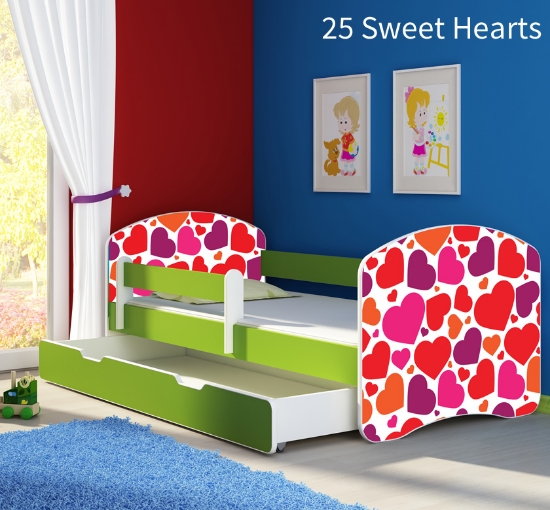 Slika Dječji krevet ACMA s motivom, bočna zelena + ladica 160x80 cm  - 25 Sweet hearts