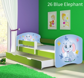 Slika Dječji krevet ACMA s motivom, bočna zelena + ladica 160x80 cm  - 26 Blue Elephant