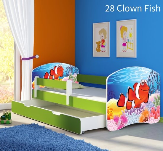 Slika Dječji krevet ACMA s motivom, bočna zelena + ladica 160x80 cm  - 28 Clown Fish