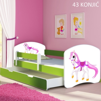 Slika Dječji krevet ACMA s motivom, bočna zelena + ladica 160x80 cm  - 43 Konjić