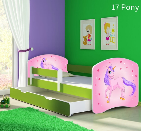 Slika Dječji krevet ACMA s motivom, bočna zelena + ladica 180x80 cm - 17 Pony