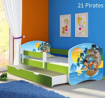 Slika Dječji krevet ACMA s motivom, bočna zelena + ladica 180x80 cm - 21 Pirates