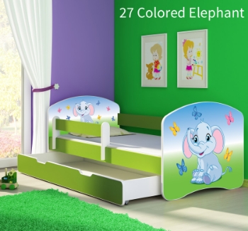 Slika Dječji krevet ACMA s motivom, bočna zelena + ladica 180x80 cm - 27 Colored Elephant
