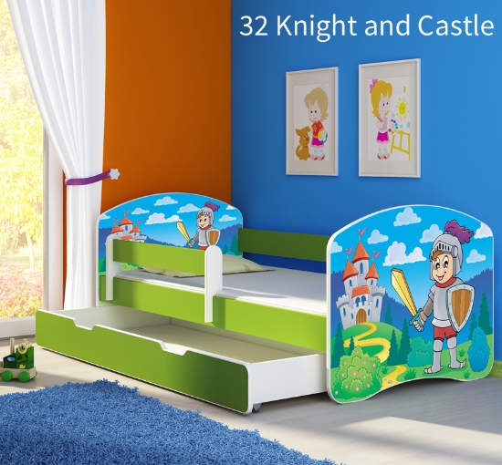 Slika Dječji krevet ACMA s motivom, bočna zelena + ladica 180x80 cm - 32 Knight
