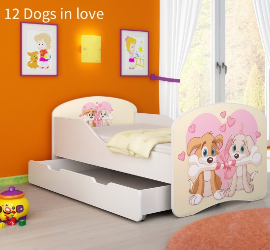 Slika Dječji krevet ACMA s motivom + ladica 140x70 cm - 12 Dogs in Love