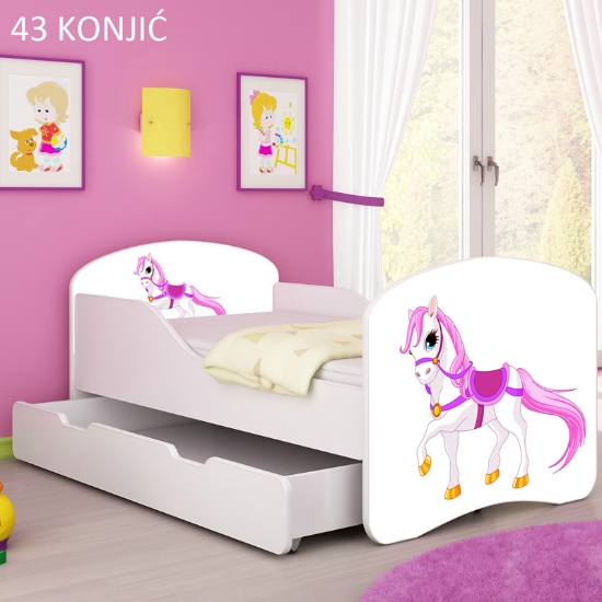 Slika Dječji krevet ACMA s motivom + ladica 140x70 cm 43-konjic