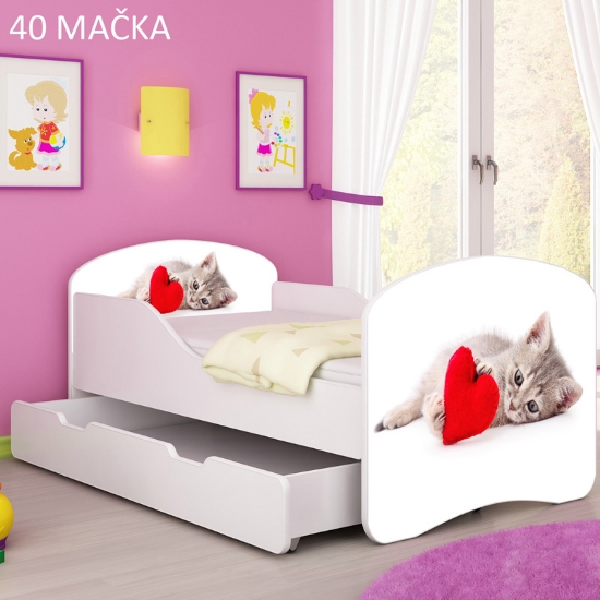 Slika Dječji krevet ACMA s motivom + ladica 180x80 cm 40-macka