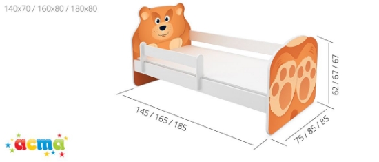 Slika Dječji krevet ACMA Animals, bočna bijela 180x80 cm - 02 Mačka