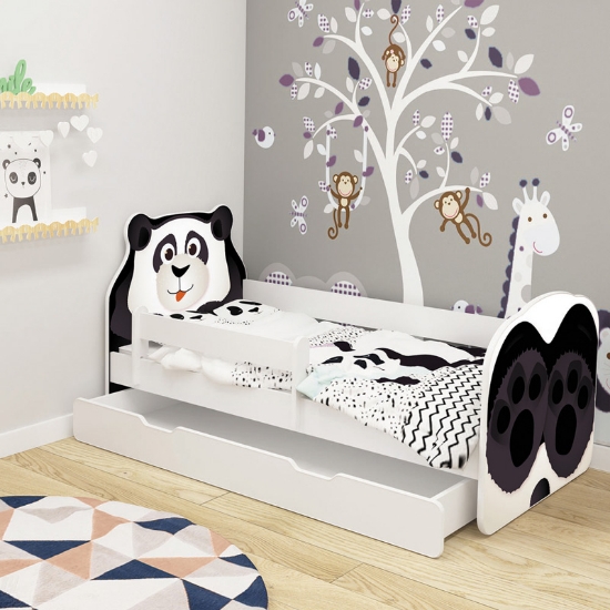 Slika Dječji krevet Animals, bočna bijela + ladica 160x80 cm - Panda - ACMA 