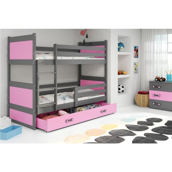 Slika BMS Rico krevet na kat + ladica 200 x 90 cm, GRF/roza