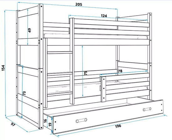 Slika BMS Rico krevet na kat + ladica 200 x 90 cm, GRF/roza