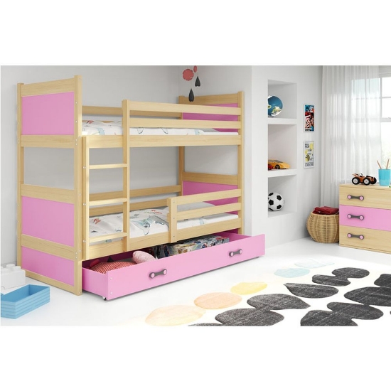 Slika BMS Rico krevet na kat + ladica 200 x 90 cm, PINE/roza