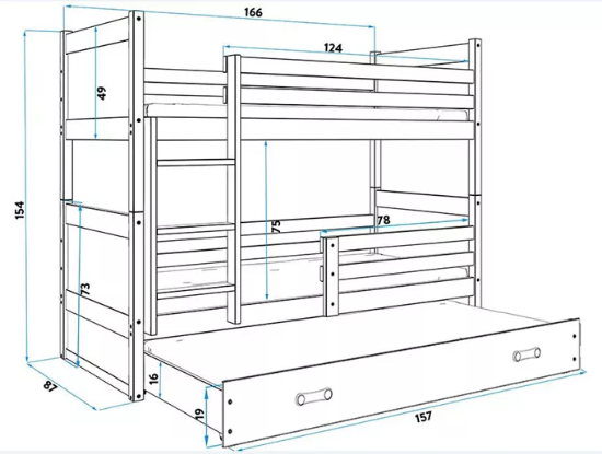 Slika Krevet BMS Rico na kat za 3 osobe 160x80 cm, BIA - roza