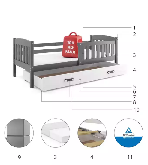 Slika Krevet  + ladica 160 x 80 cm GRF sivi BMS Kubus