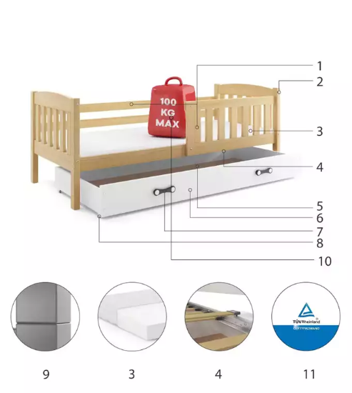 Slika Krevet + ladica 160 x 80 cm PINE sivi BMS Kubus