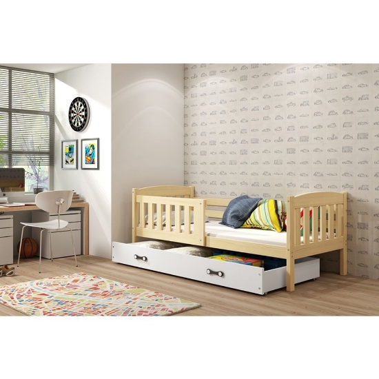 Slika BMS Kubus krevet + ladica 200 x 90 cm, PINE/bijela