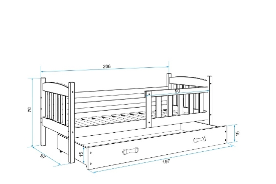 Slika BMS Kubus krevet + ladica 200 x 90 cm, PINE/bijela
