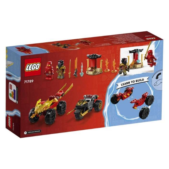 Slika LEGO® NINJAGO® 71789 Dvoboj Kaija u autu i Rasa na motociklu