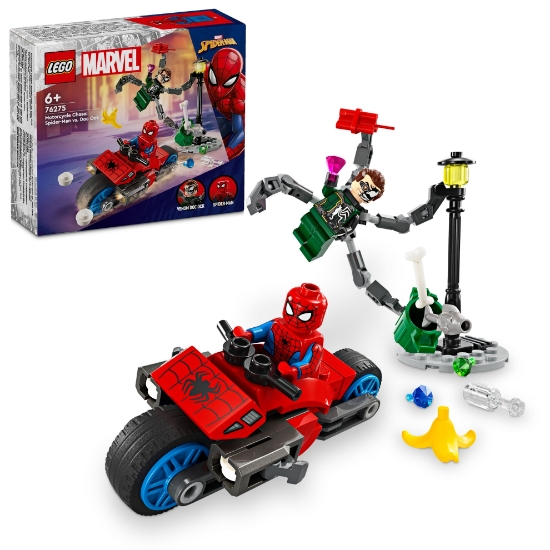 Slika LEGO® SUPER HEROES 76275 Utrka na motociklima: Spider-Man protiv Doca Ocka