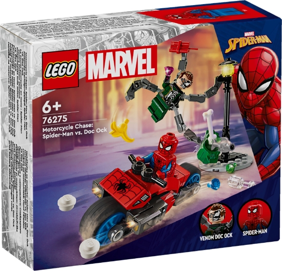 Slika LEGO® SUPER HEROES 76275 Utrka na motociklima: Spider-Man protiv Doca Ocka