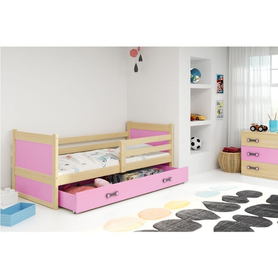 Slika BMS Rico krevet + ladica 200 x 90 cm, PINE/roza