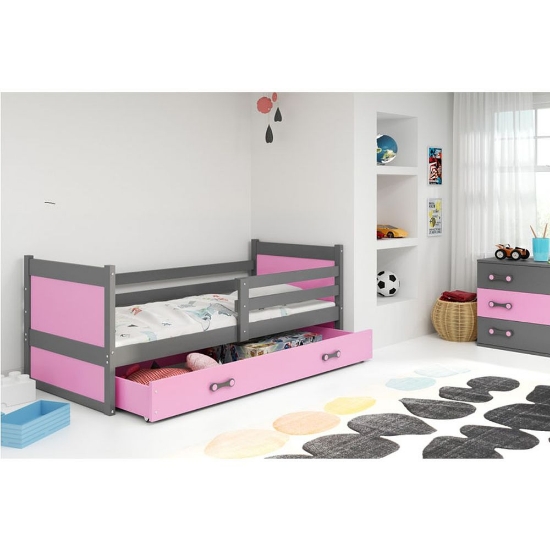 Slika BMS Rico krevet + ladica 200 x 90 cm, GRF/roza
