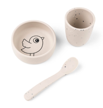 Prikažite detalje za Silikonski set za jelo Birdee, Sand - Done by Deer Slika Silikonski set za jelo Birdee, Sand - Done by Deer