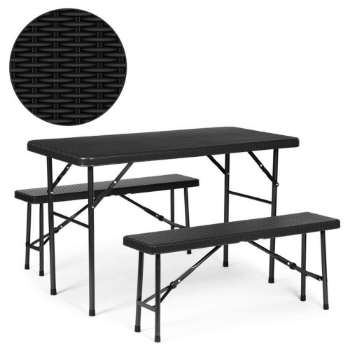 Slika Vrtni set stol + 2 klupe 120 cm Crna