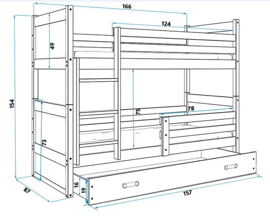 Slika Krevet na kat + ladica 160x80 cm zeleni BIA BMS Rico 