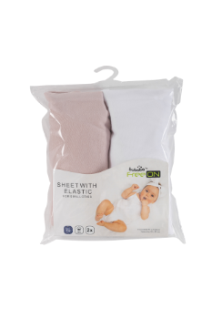 Slika Plahta za kolijevku/košaru 2/1 bijelo roza BUBABA BY FREEON 