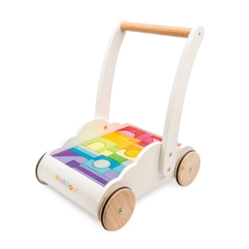 Slika Dječja drvena guralica s kockama - Dugine boje