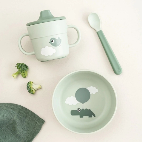 Slika Prvi set za jelo Foodie Happy clouds, Zelena - Done by Deer