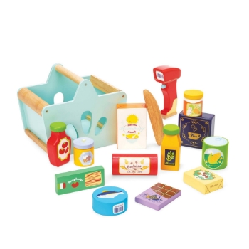 Slika Drvena košara s namirnicama i skener