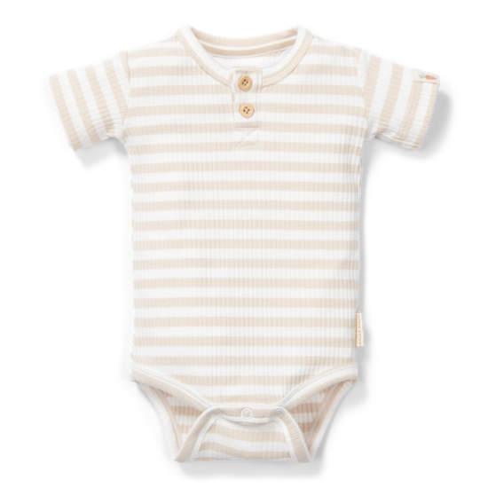 Slika Bodi kratak rukav Stripe Sand/White 68 - Little Dutch