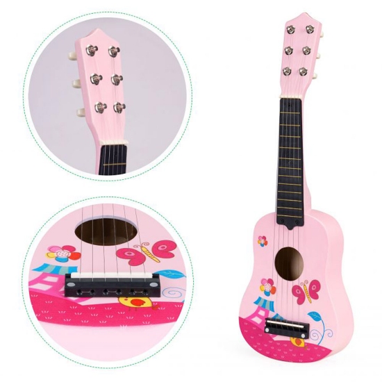 Slika Drvena dječja gitara, Pink Ecotoys 