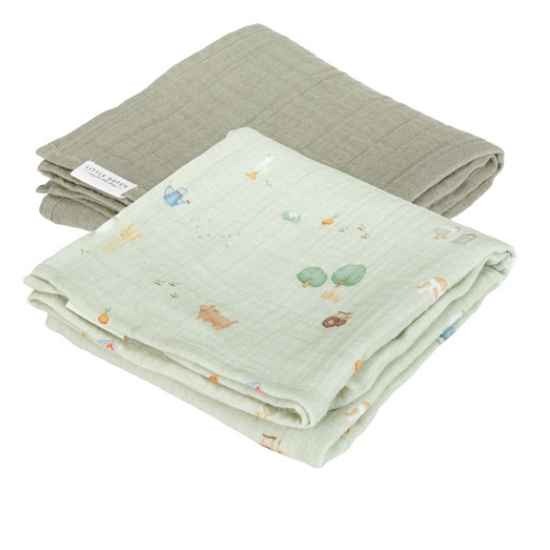 Slika Komplet 2 muslin pelene Little Farm/Olive - Little Dutch