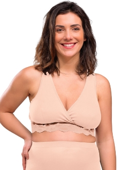 Slika Grudnjak za trudnice i dojilje s čipkom organski pamuk, Crossover, bež - L Carriwell 