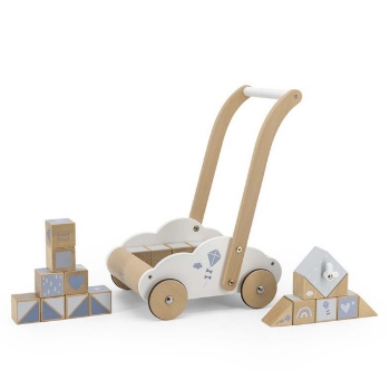 Prikažite detalje za Drvena kolica za igračke i trening hodanja blue label label®  Slika Drvena kolica za igračke i trening hodanja blue label label®