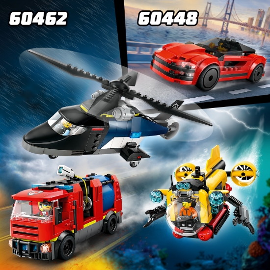 Slika LEGO® CITY 60462 Helikopter, vatrogasni kamion i podmornica