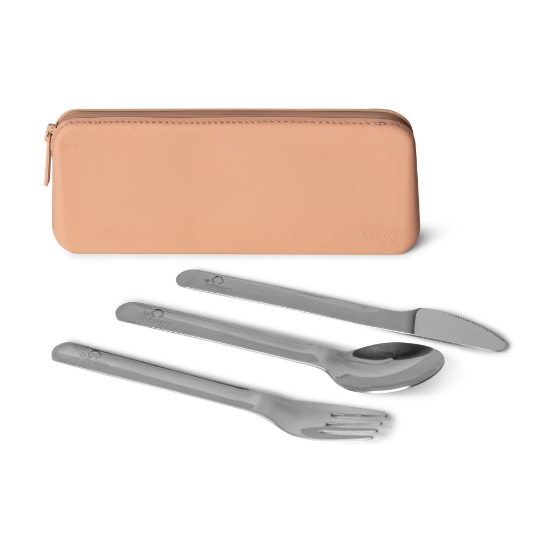Slika Pribor za jelo od nehrđajućeg čelika s torbicom Blush Pink Citron 
