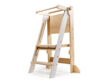 Prikažite detalje za Sklopivi rastući toranj za učenje 2u1 prirodno-bijeli s pločom Slika Sklopivi rastući toranj za učenje 2u1 prirodno-bijeli s pločom