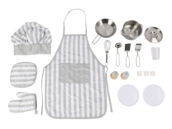 Prikažite detalje za Dječji set za kuhanje s posuđem i pregačom Slika Dječji set za kuhanje s posuđem i pregačom