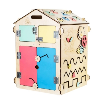 Prikažite detalje za Activity board (senzorna ploča) kućica u boji drva - BusyKids Slika Activity board (senzorna ploča) kućica u boji drva - BusyKids
